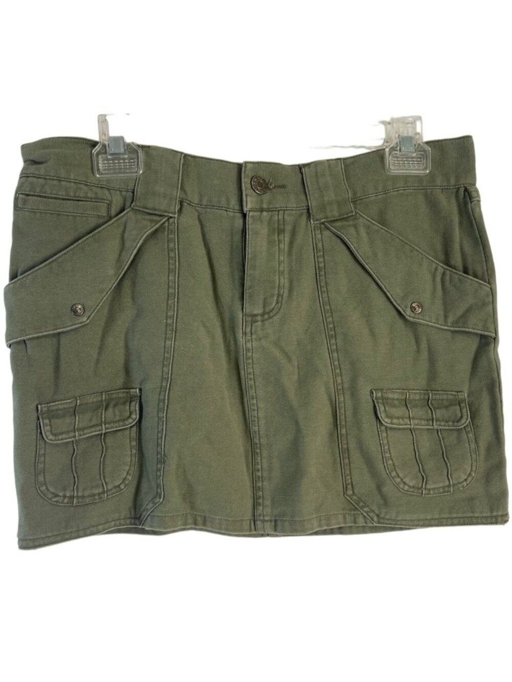 venus mini skirt kaki pockets zip button cotton size 9 waist 32" length 13" READ
